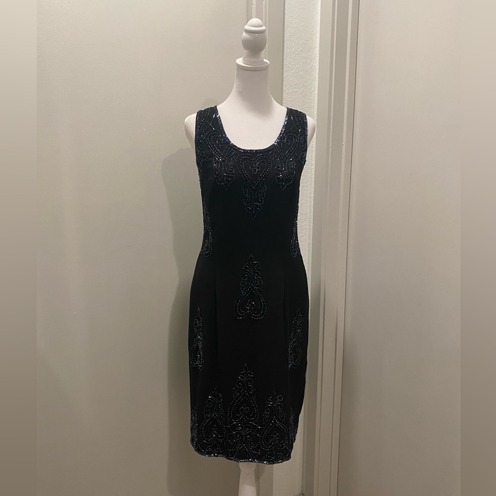 VTG JKARA New York Beaded Black Mid-Length Sleeveless Dress - Size 6 - Picture 4 of 17